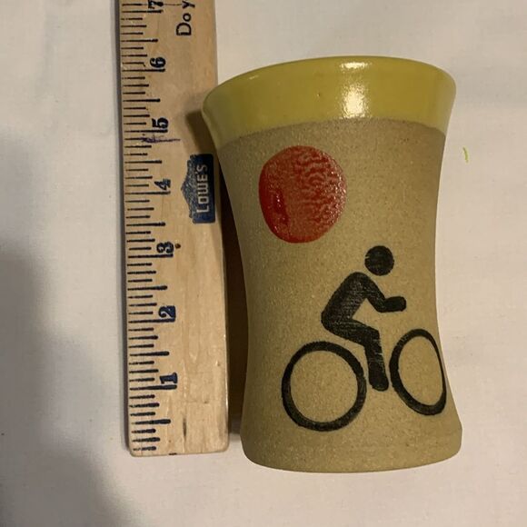 Large Alanna Hughes Pottery Bicycle Riding Mug. - Picture 3 of 5